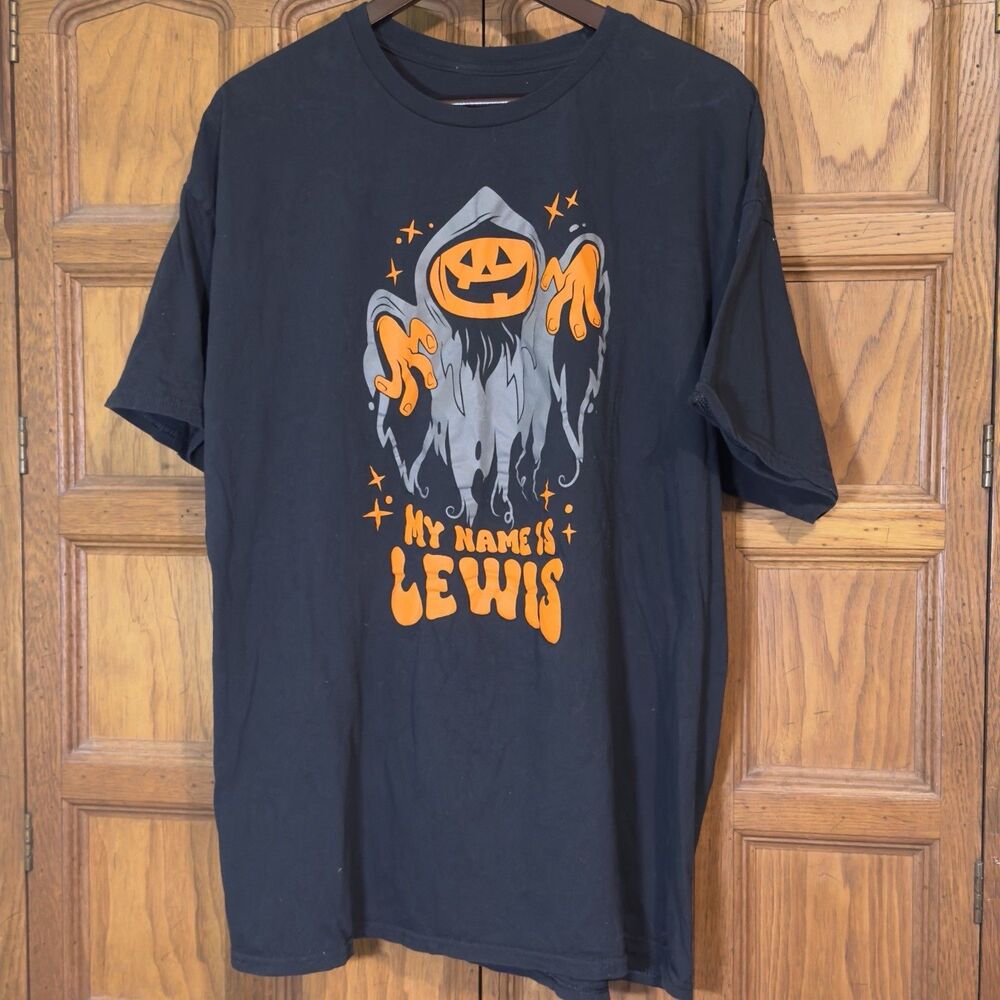 Mad Engine My Name Is Lewis Halloween T-Shirt Adult 2X Black Pumpkin Ghost Ghoul